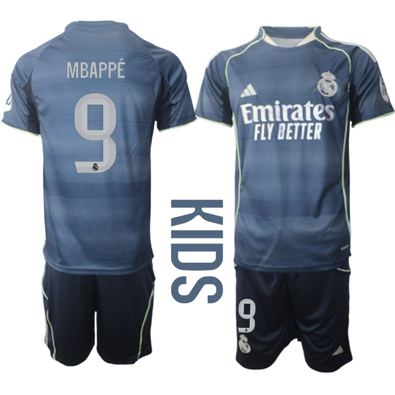 Youth 2025-2026 Club Real Madrid away Blue 9 Soccer Jersey